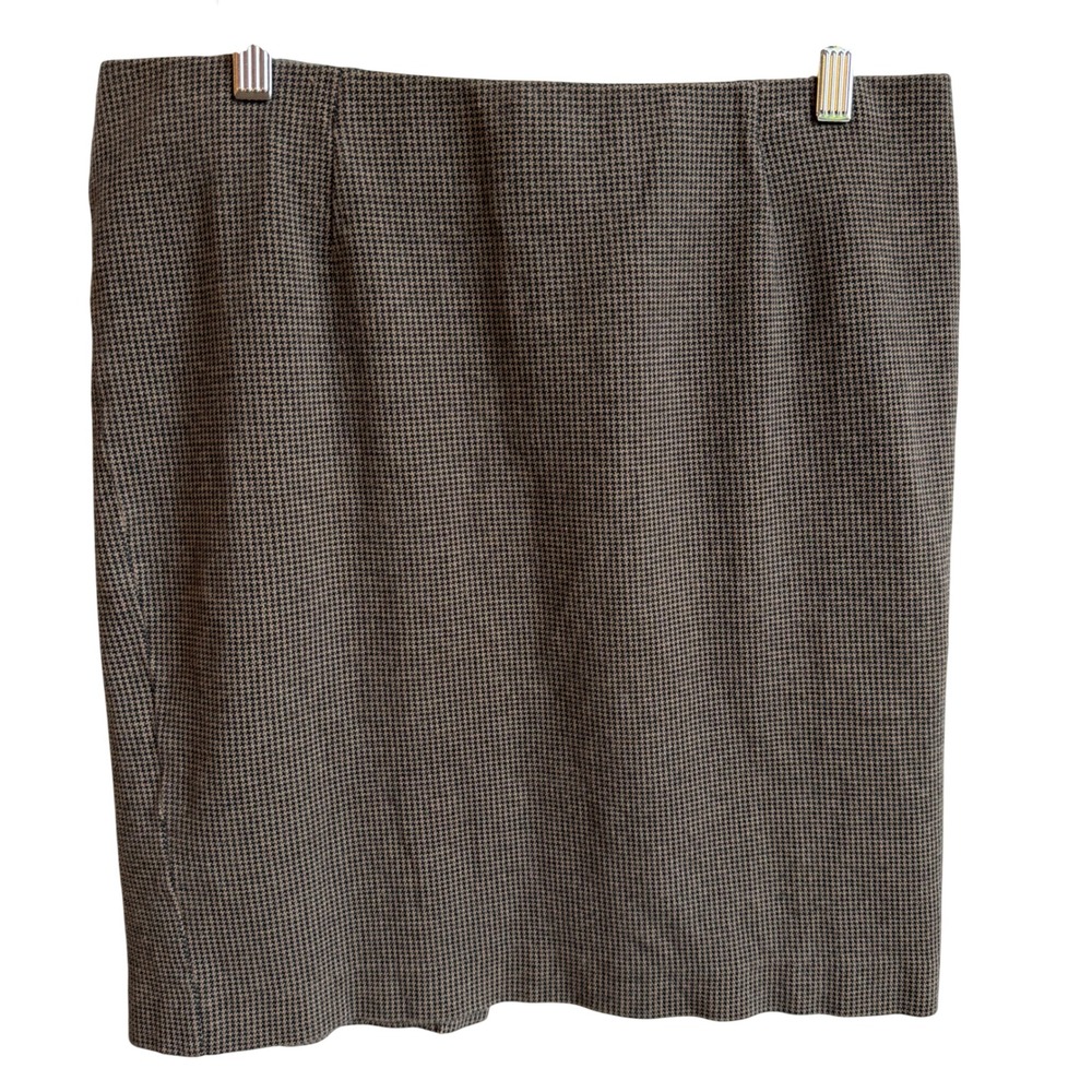 J. Jill Ponte Knit Pencil Skirt Houndstooth M Brown Black Stretch Preppy Fall